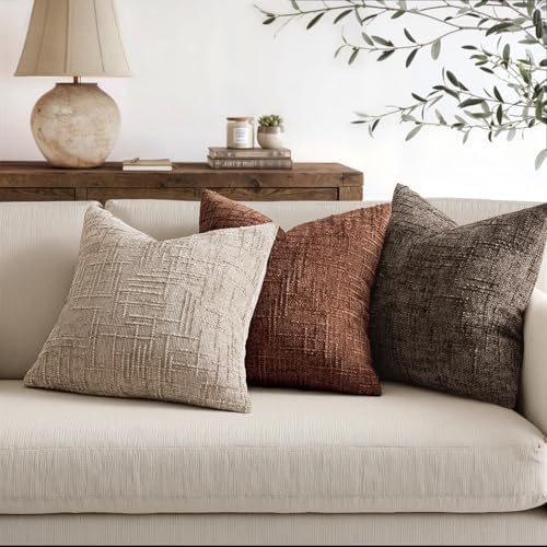 MIULEE Chenille Textured Euro Throw Pillow Covers Oatmeal 26x26 Set of 2 - Image 5