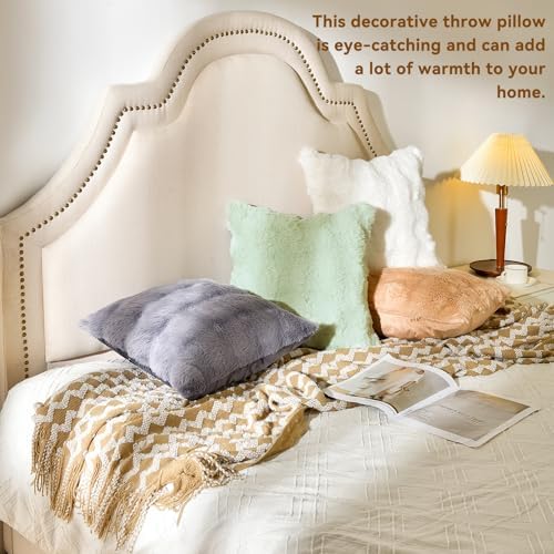 AmHoo Pack of 2 Throw Pillow Covers 3D Dense Faux Rabbit Fur Cozy Super Soft - Image 4