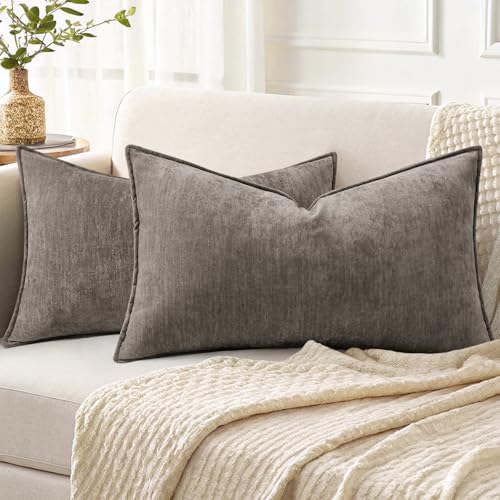 decorUhome Chenille Dark Grey Velvet Throw Pillow Covers 12x20 Set of 2 by decorUhome