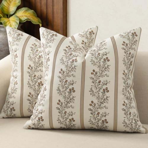 Vintage Throw Pillow Covers 16x16 Set of 2, Striped Floral Pillow Cover by DKwizme