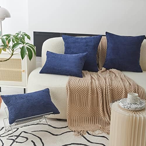 Home Brilliant Throw Pillow Covers 12x20 Decorative Plush Striped Velvet - Image 2