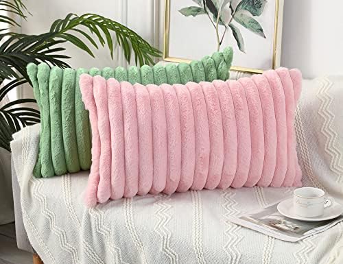 PANOD Faux Fur Decorative Lumbar Throw Pillow Covers 12 x 24, Long Boho Lumbar - Image 2