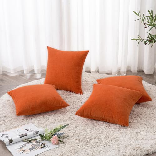 GAWAMAY Orange Chenille Throw Pillow Covers 18x18 Set of 4 - Image 3