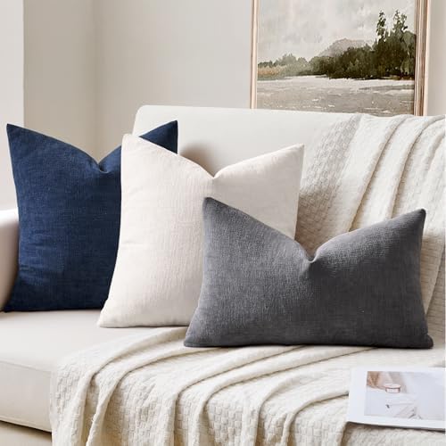 MIULEE Grey Chenille Couch Lumbar Throw Pillow Covers - Image 3