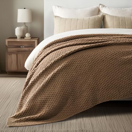 EVERGRACEHOME Chunky Chenille Knit Throw Blanket, Camel Brown - Image 3