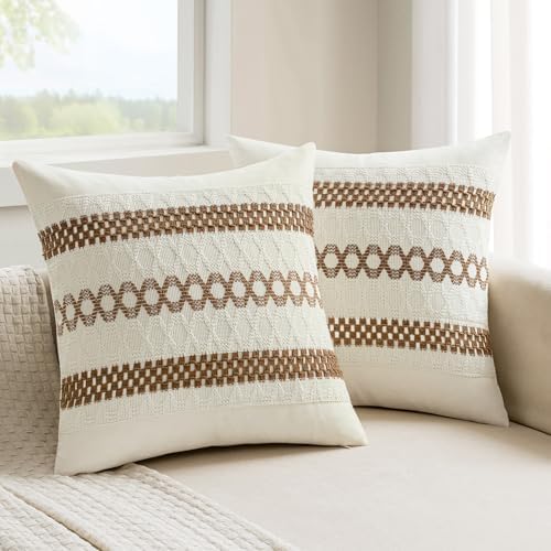 MIULEE Set of 2 Coco Brown Boho Decorative Pillow Covers 20x20 Inch by MIULEE