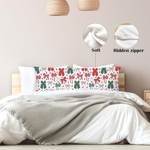 Red and Green Christmas Bows 20x54 Body Pillow Cover, Preppy Girly Christmas - Image 5