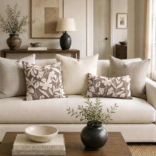 BlissBlush Decorative Throw Pillow Cover 20x20 Inch, Taupe Brown Floral Tufted - Image 7