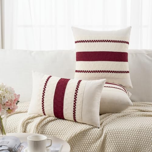 Fancy Homi Set of 2 Burgundy Boho Long Lumbar Decorative Throw Pillow Cover - Image 7