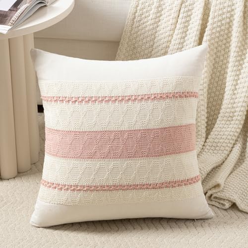 Fancy Homi Set of 1 Boho Pink Decorative Throw Pillow Cover 16x16 Inch by Fancy+Homi