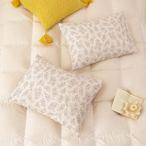 ECOCOTT Floral Botanical Pillowcases Queen Size 2 Pack, 100% Washed Cotton - Image 4