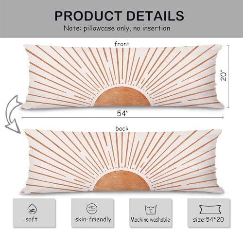 Boho Minimalist Orange Sun Sunshine 20x54 Body Pillow Cover Case, Abstract Mid - Image 2