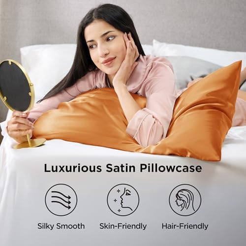 Bedsure Satin Pillowcase Queen Set of 2, Similar to Silk Pillow Case Orange - Image 2