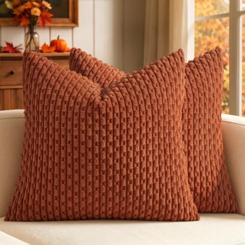 MIULEE Fall Decorative Throw Pillow Covers 20x20 Rust Textured Corduroy by MIULEE
