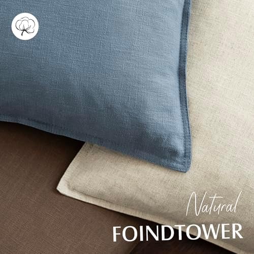 Foindtower Linen Solid Decorative Throw Pillow Covers 24x24 Inch Misty Blue - Image 4