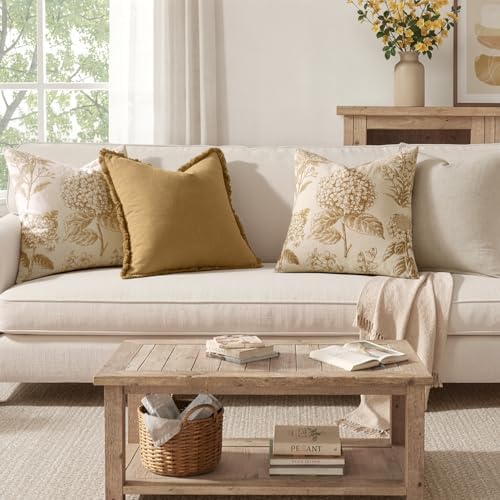 Set of 2 Decorative Floral Pillow Covers 20x20 Inch Light Yellow - Image 4