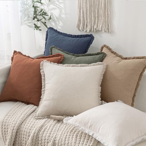 MIULEE Boho Linen Fringe Decorative Euro Throw Pillow Covers Camel 26x26 - Image 6