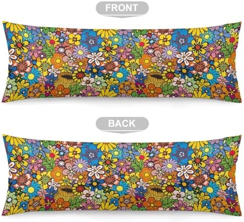 Hippy Floral Body Pillow Pillowcase Retro 80s 90s Flower Long Body Pillow Cover - Image 2