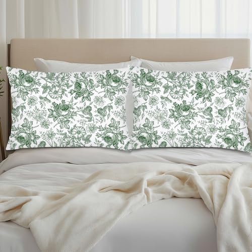 Green and White Porcelain Floral Throw Pillow Cases Queen Size Set of 2 - Image 4