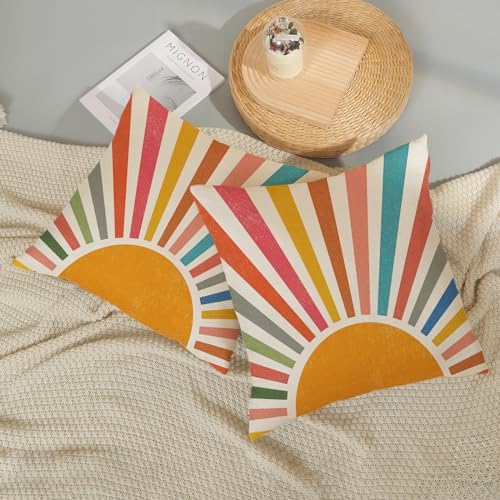 Summer Pillow Covers 20x20 Set of 2 Colorful Stripes Yellow Sunshine Throw - Image 6