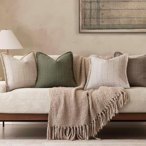 Foindtower Set of 2 Decorative Linen Check Fringe Throw Pillow Covers Farmhouse - Image 7