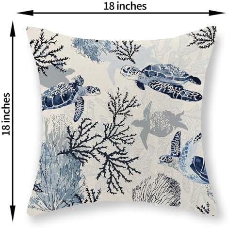 Nautical Coastal Pillow Covers 18x18 Set of 2 Beach Themed Ocean Coral Sea - Image 6