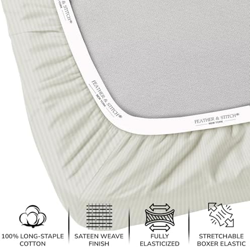 Feather & Stitch 100% Cotton Sateen 500 TC Queen Size Bed Sheet Set - Image 3