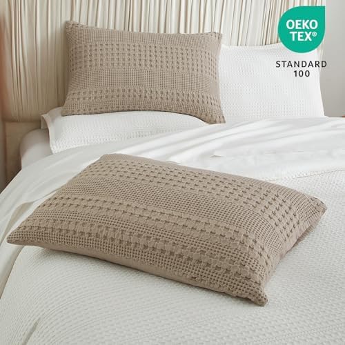 PHF 100% Cotton Waffle Pillow Shams Standard Size, 2 Pack 20" x 26" Soft - Image 6