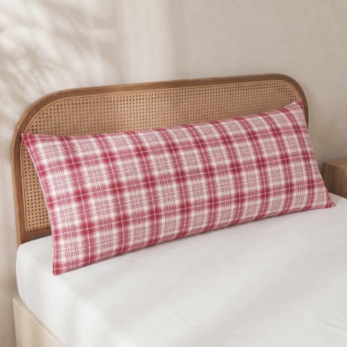 Merryword 100% Cotton Body Pillow Cover, 20 x 54, Washed Cotton Dusty Red Plaid by Merryword