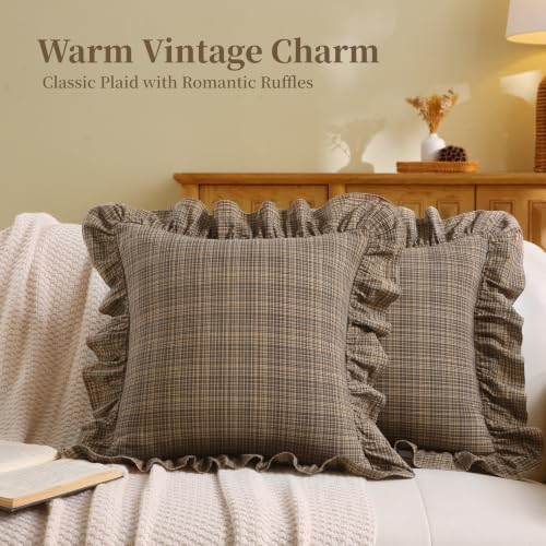 Gingham Throw Pillow Covers 20x20, Ruffle Trim - Image 2