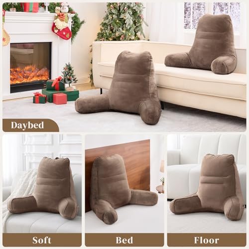 Sasttie Reading Pillow for Bed, Back Pillow for Sitting Up, Light Brown - Image 7