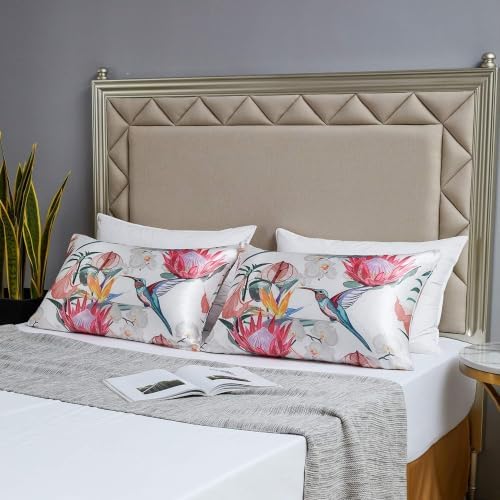 MR&HM Satin Pillowcase 2 Pack, King Size 20"x40", Floral Bird - Image 6