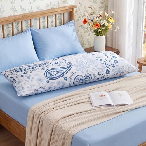 Bedorm 100% Cotton Body Pillow Cover 20 x 54 Body Pillow Case Blue Paisley - Image 3