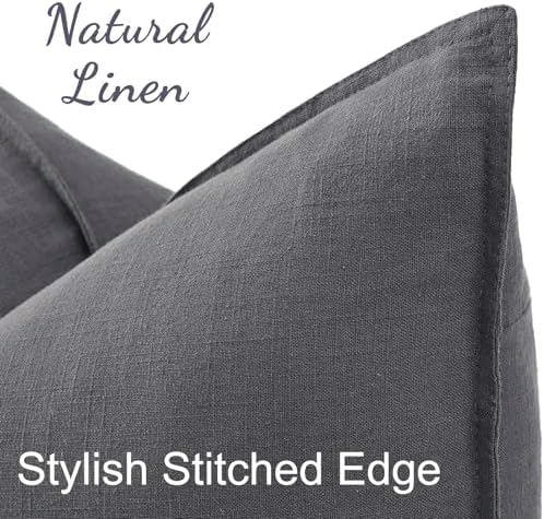 decorUhome Fall Dark Grey Linen Throw Pillow Covers 26x26 Set of 2 - Image 2