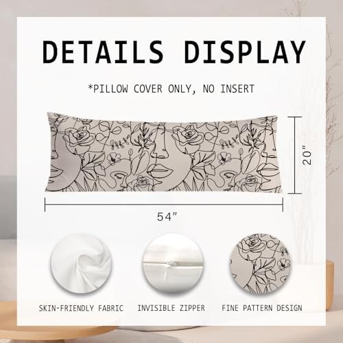 Modern Abstract Women Faces 20x54 Body Pillow Cover, Modern Boho Room Decor - Image 2