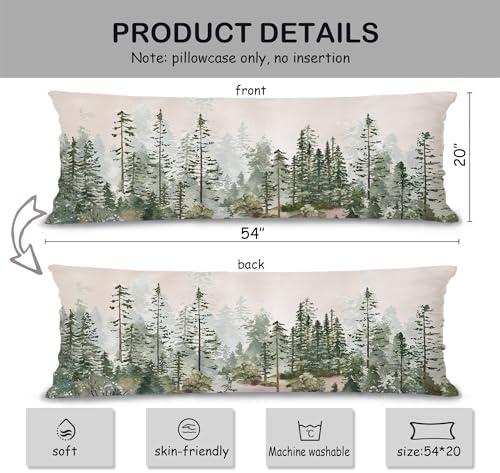 Watercolor Woodland Forest Palm Tree 20x54 Body Pillow Cover Case, Woodland - Image 2