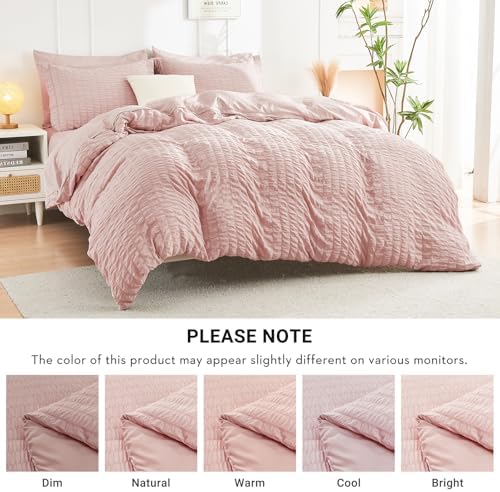 HYMOKEGE Rose Gold California King Comforter Set Seersucker 7 Pieces, All - Image 6
