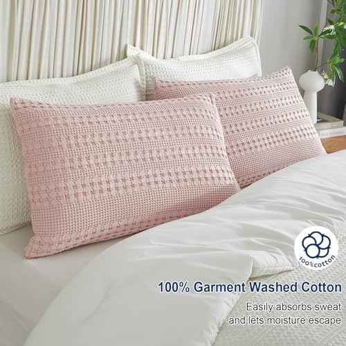 PHF 100% Cotton Waffle Pillow Shams King Size, 2 Pack 20" x 36" Soft - Image 2