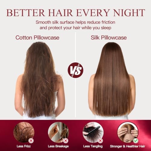 Mulberry Silk Pillow Cases for Hair and Skin, Dark Red - Image 5