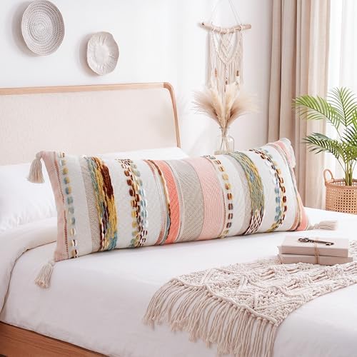 PANOD Boho Long Lumbar Throw Pillow Cover 14 x 36 Red Brown, Chenille Morocan - Image 5
