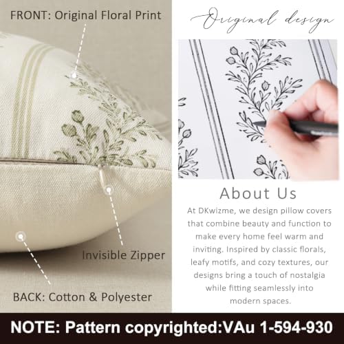 Vintage Throw Pillow Covers 12x20 Set of 2, Striped Floral Pillow Cover - Image 3