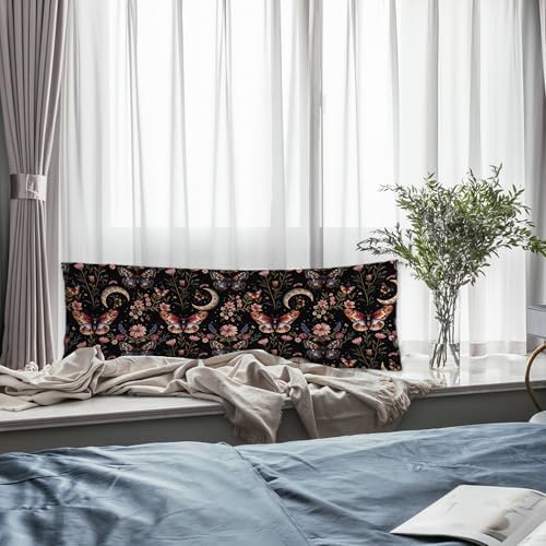 Vintage Moody Dark Floral Butterfly Moon Body Pillow Cover 20x54, Dark Academia - Image 5