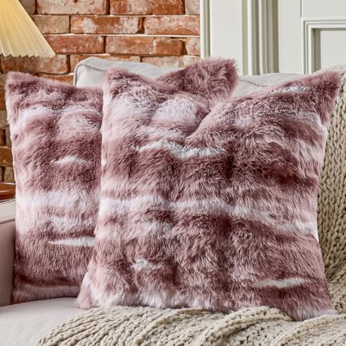 AmHoo Pack of 2 Throw Pillow Covers 3D Dense Faux Rabbit Fur Cozy Super Soft by AmHootextile