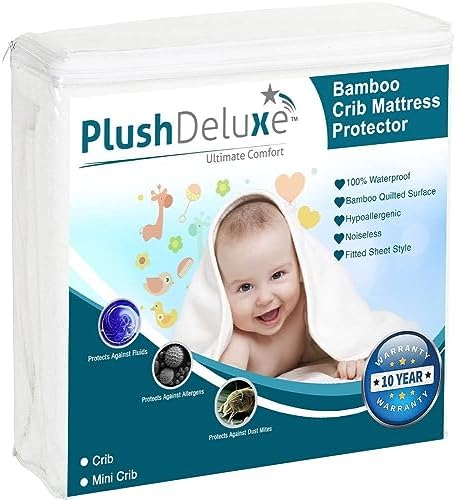 PlushDeluxe Crib Mattress Protector, 100% Waterproof, Ultra Soft Viscose Made by PlushDeluxe