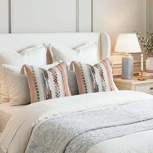 PANOD Chenille Farmhouse Throw Pillow Covers 16 x 16 Red Brown, Neutral Boucle - Image 6