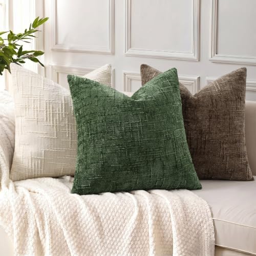decorUhome Textured Chenille Throw Pillow Covers 26x26 Set of 2 Emerald - Image 4