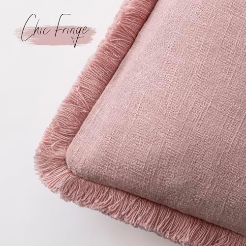 Foindtower Decorative Linen Fringe Throw Pillow Covers 18×18 Inch, Rose Pink - Image 3