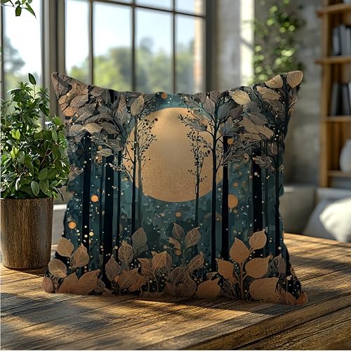 Rustic William Morris Style Gold Moon Pillow Covers 18x18, Vintage Black and - Image 5