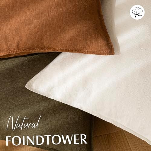 Foindtower Linen Solid Decorative Throw Pillow Covers 22x22 Cream White - Image 4
