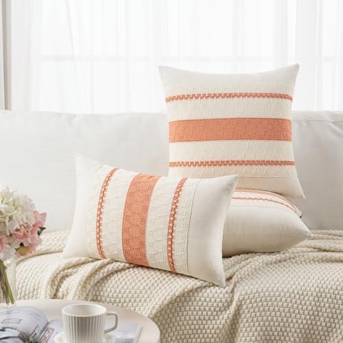 Fancy Homi Set of 2 Boho Coral Decorative Throw Pillow Cover 16x16 Inch - Image 5